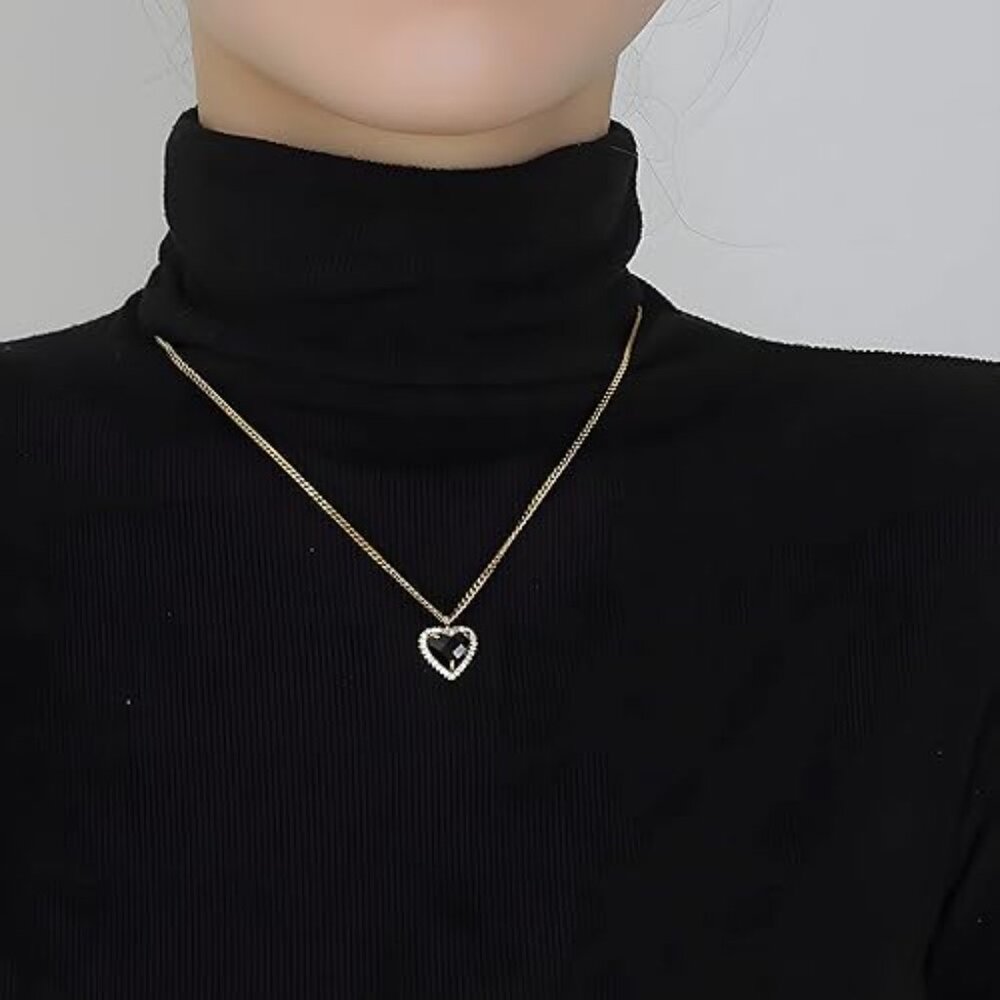 Neiman Marcus Black love French Heart Chain Necklace - Picture 2 of 5